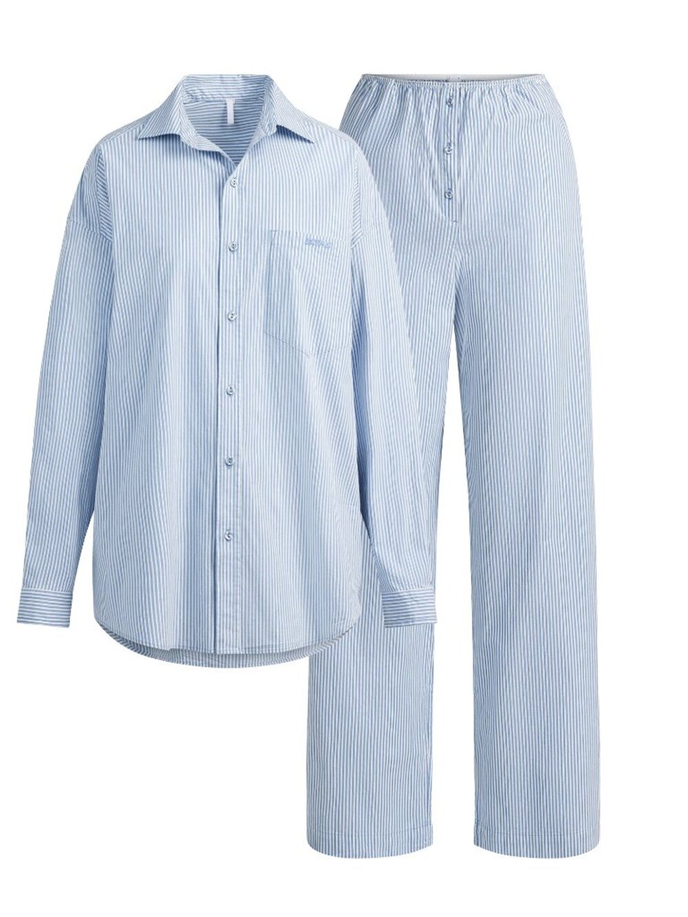 SKIMS Cotton Poplin Oversized Sleep Set Cadet Stripe Size S NWT